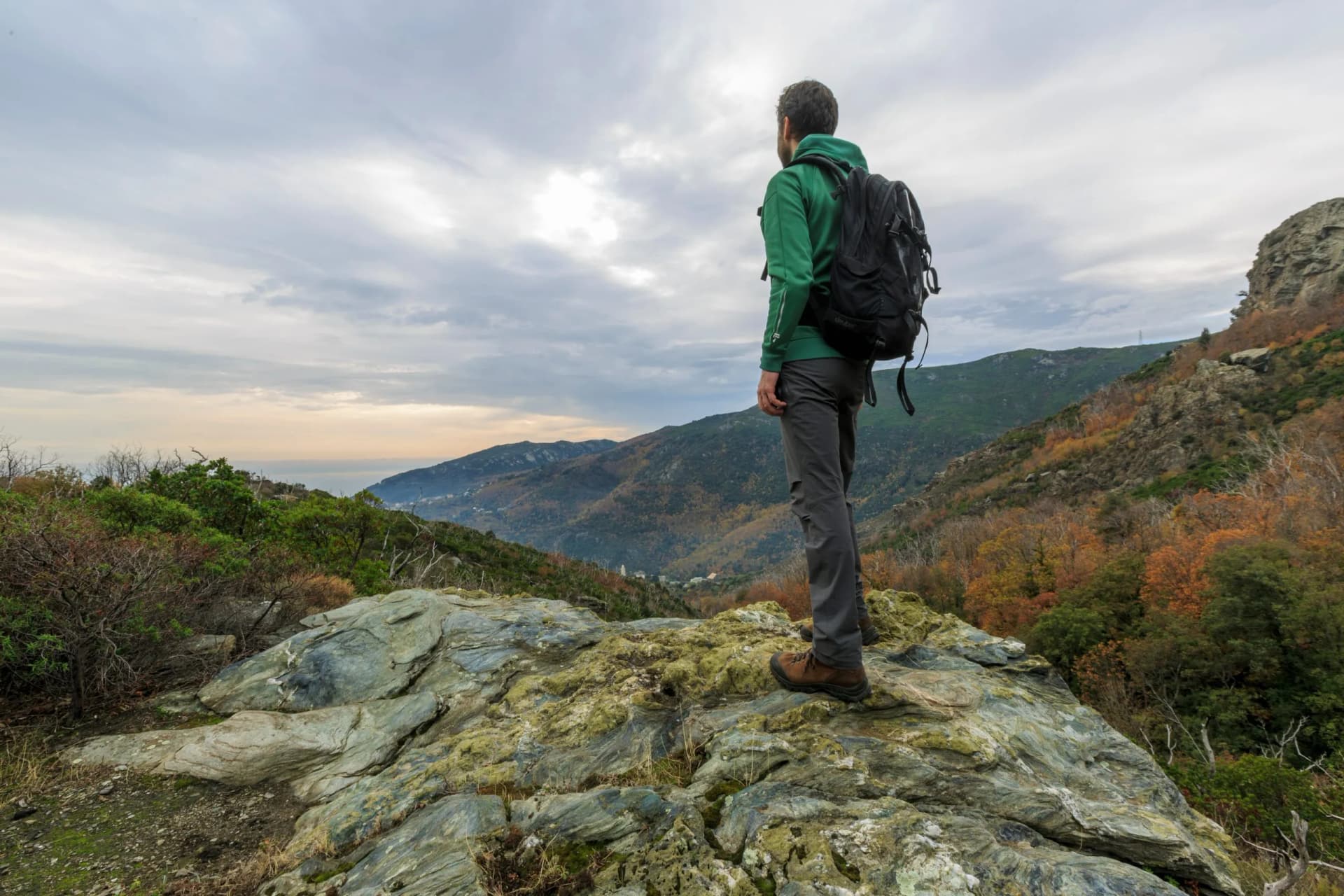 Hiking on the Corsica Island in France in autumn